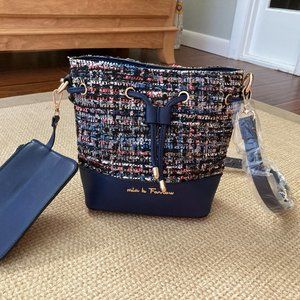 Mia K. Farrow Tweed Bucket Handbag NWT